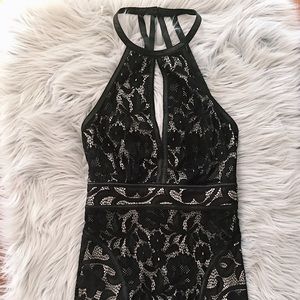 Bebe Low Back Mini Lace Dress